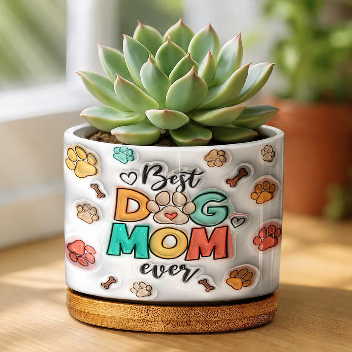 Lorva Dachshund Flat Print Ceramic Plant Pot Best Dog Mom Ever