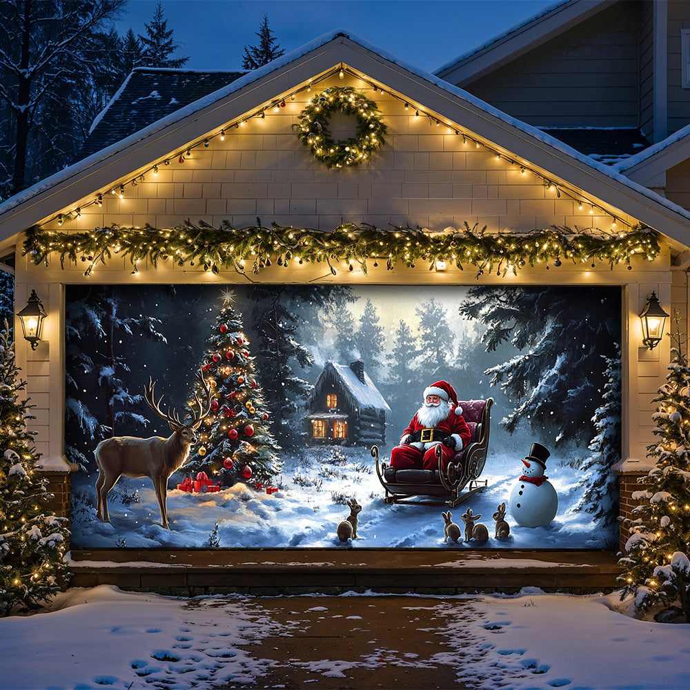 Lorva Christmas Garage Door Banner Decoration Santa’s Midnight Christmas
