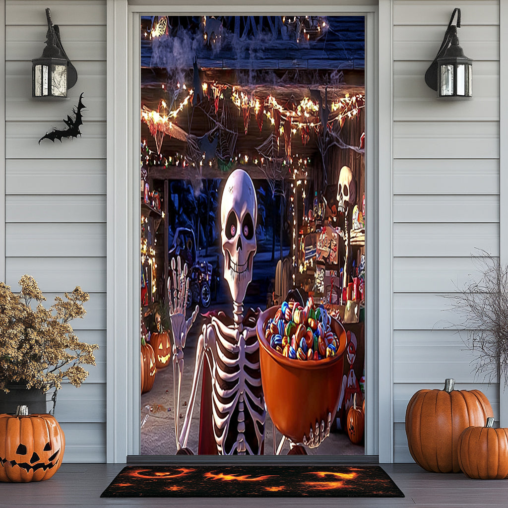 Lorva Halloween Door Cover Skeleton’s Trick-or-Treat Party