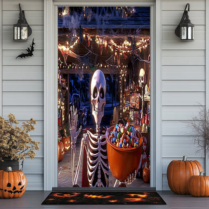 Lorva Halloween Door Cover Skeleton’s Trick-or-Treat Party