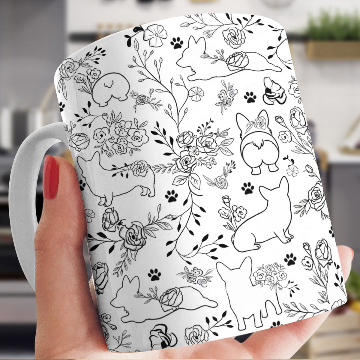 Lorva Corgi Flat Print Mug Amazing Floral Corgi