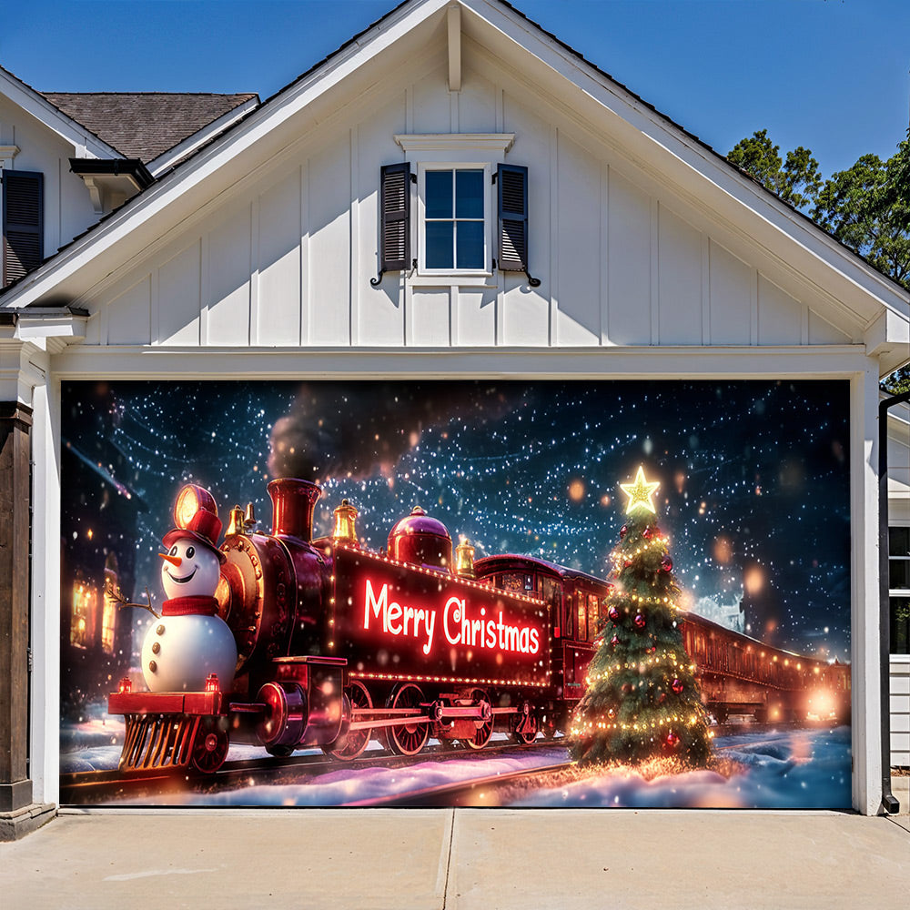 Lorva Christmas Garage Door Banner Decoration Snowman Christmas Night Express