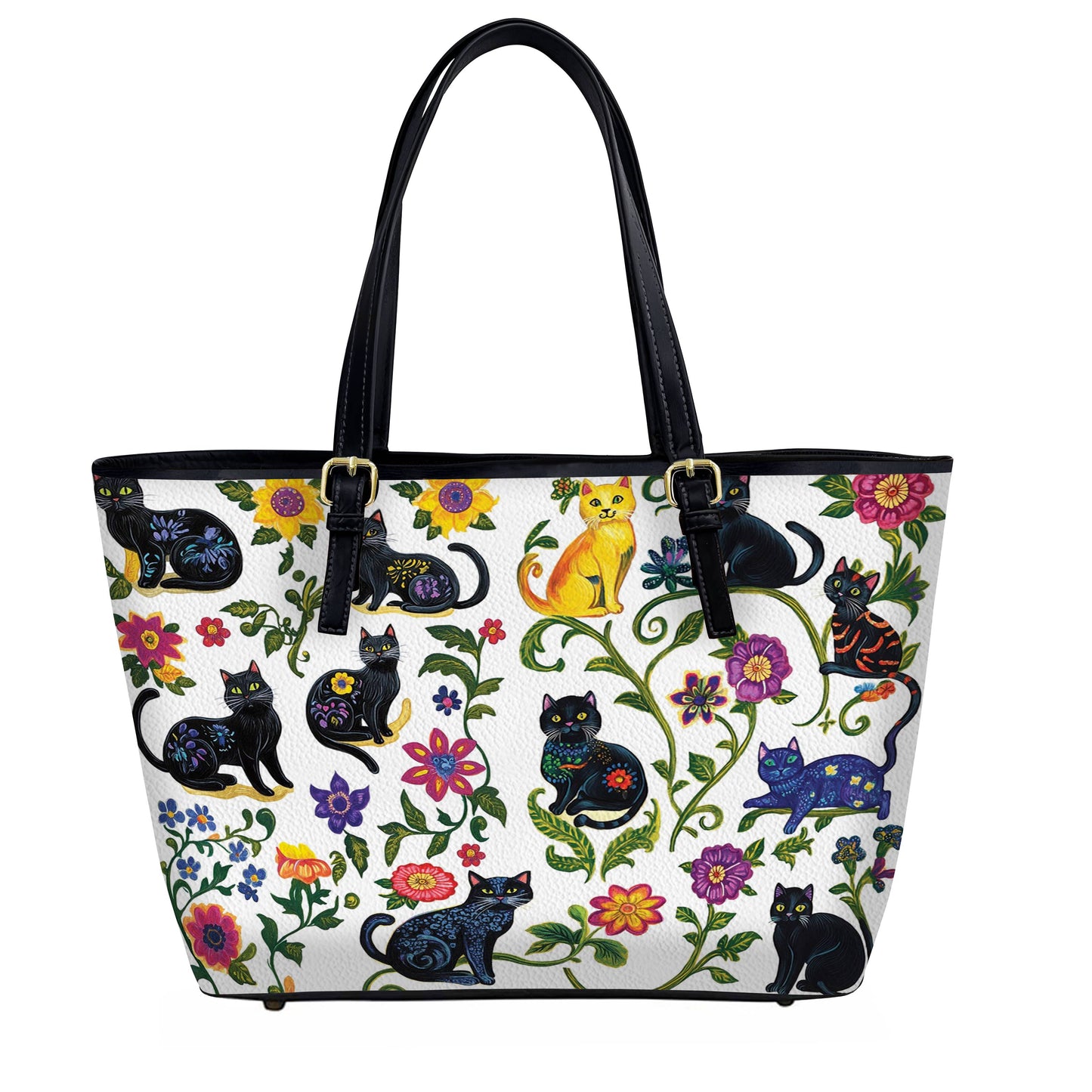 Lorva Leather Tote Bag WhimsiCats Garden