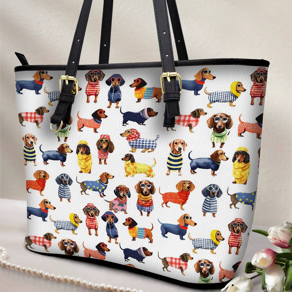 Lorva Leather Tote Bag Stylish Dachshund