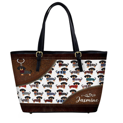 Lorva Personalized Leather Tote Bag Amazing Flannel Dachshund