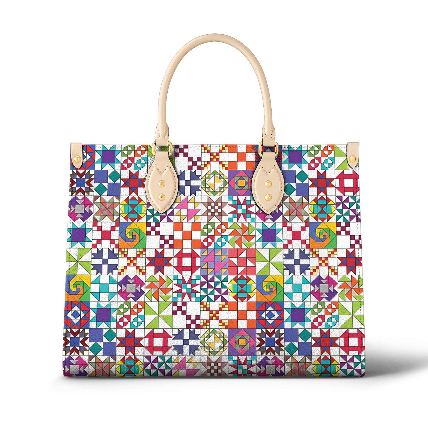 Lorva Leather Bag Colorful Quilting Blocks