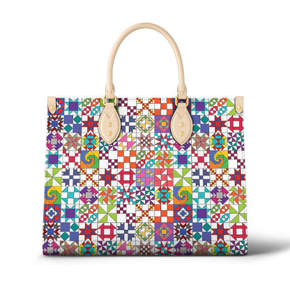 Lorva Leather Bag Colorful Quilting Blocks