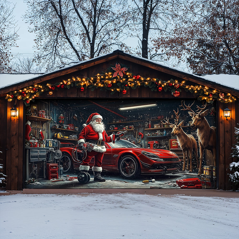Lorva Christmas Garage Door Banner Decoration Santa's Reindeer Garage