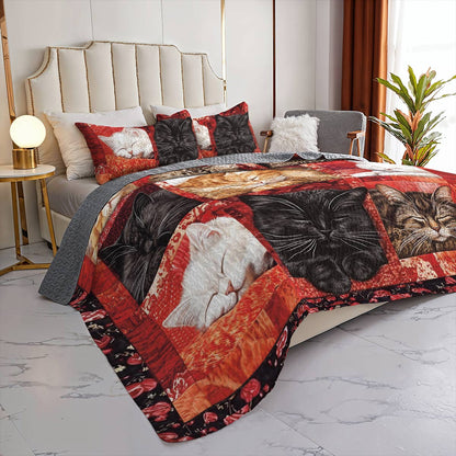 Lorva All Season Quilt 3-Piece Set Warm Hearts, Sleeping Cats