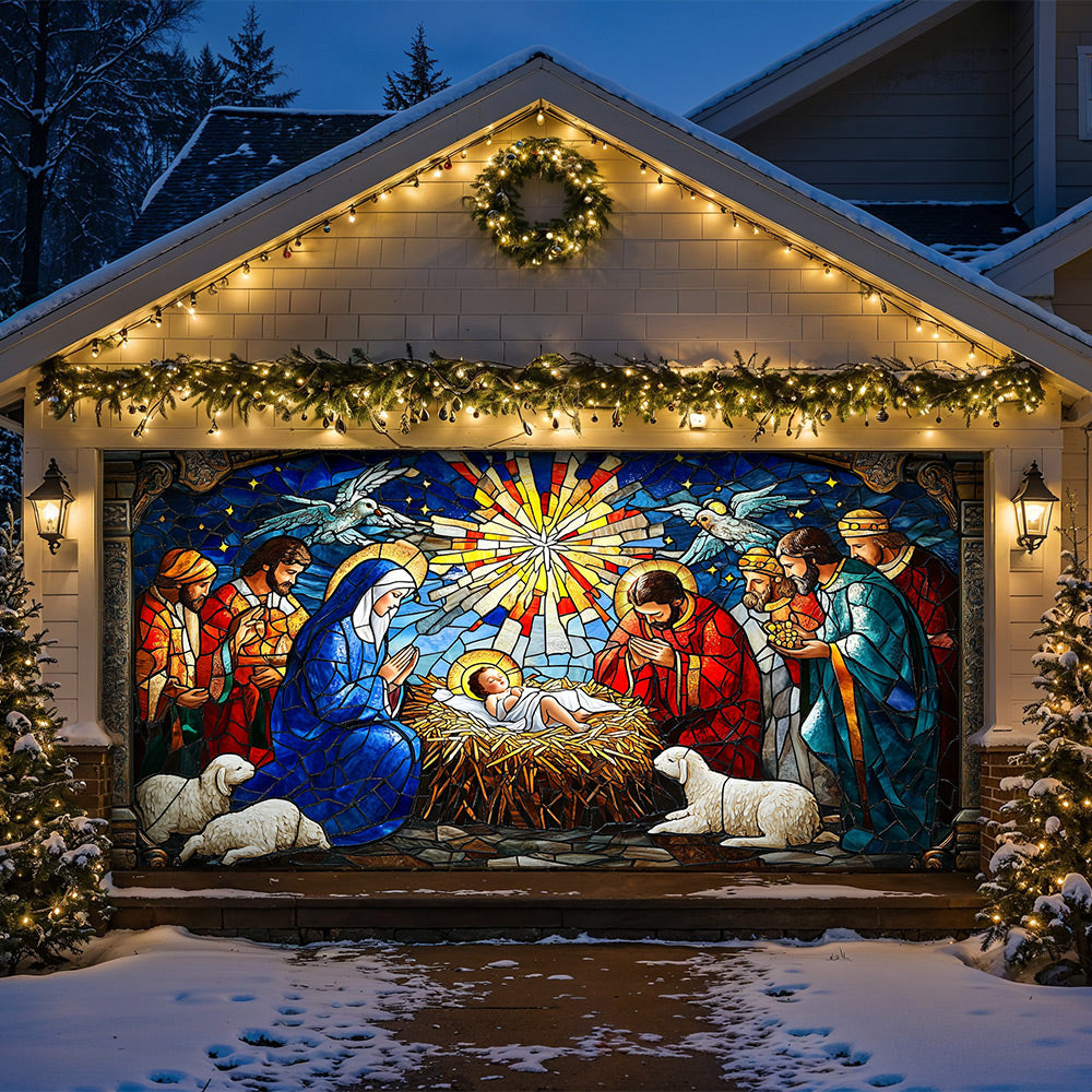 Lorva Christmas Garage Door Banner Decoration Holy Family Nativity