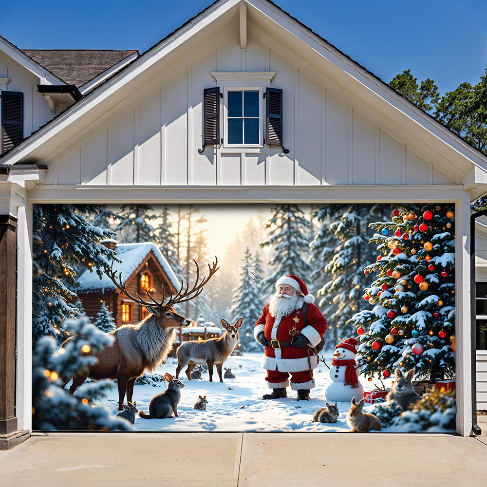 Lorva Christmas Garage Door Banner Decoration Santa’s Woodland Wonder