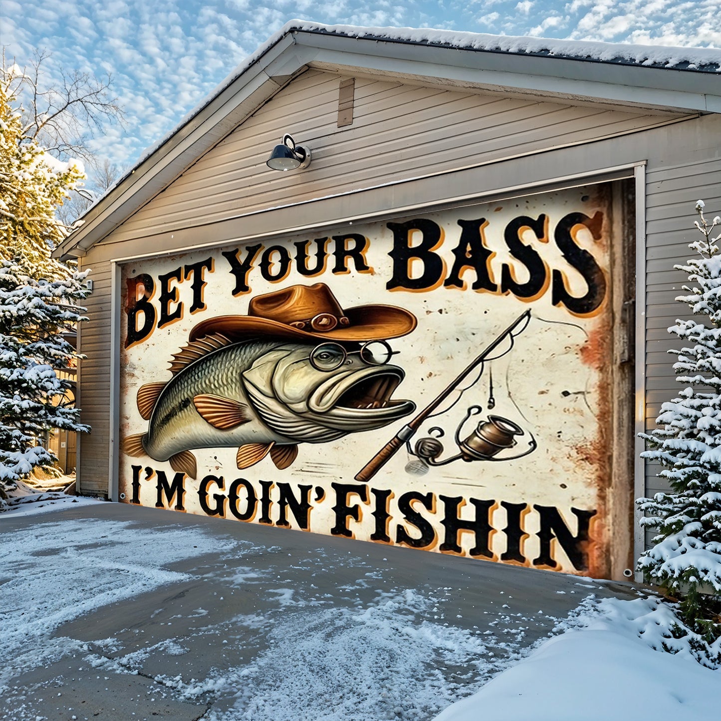 Lorva Fishing Garage Door Banner Decoration Bet Your Bass I'm Goin' Fishin