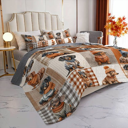 Dachshund Lorva All Season Quilt 3-Piece Set Plaid & Paws