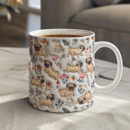 Lorva Pug Flat Print Mug Happy Field Flowers