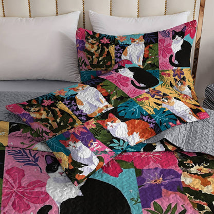 Lorva All Season Quilt 3-Piece Set Tropical Cat Garden