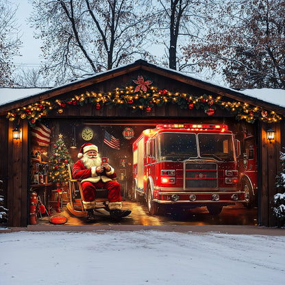 Lorva Garage Door Banner Decoration Santa’s Firehouse Rest