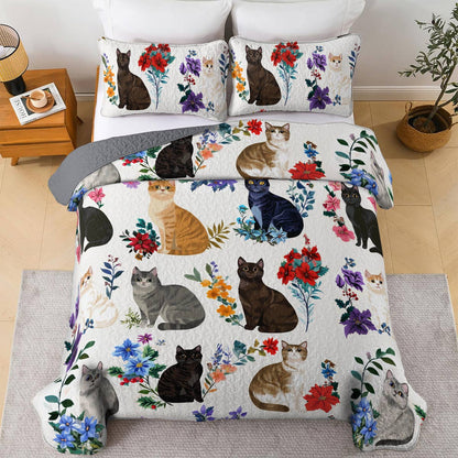 Lorva Cat Christmas All Season Quilt 3-Piece Set Charming Floral Cats