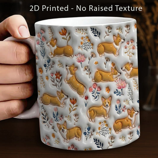 Lorva Corgi Flat Print Mug Cute Field Flowers