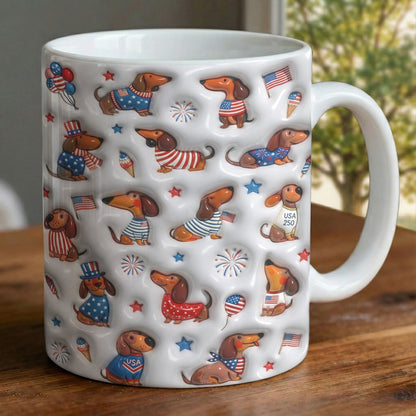 Lorva Dachshund Flat Print Mug Happy Patriotic Day Wiener