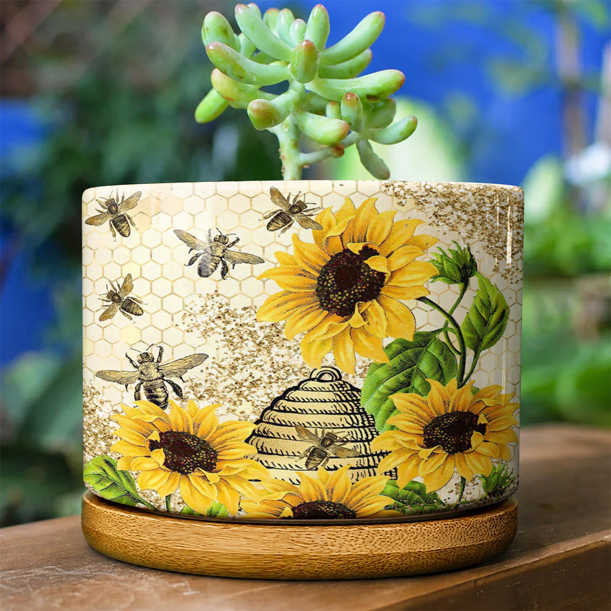 Lorva Bee Sunflower Ceramic Plant Pot Happy Field Flowers