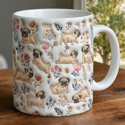 Lorva Pug Flat Print Mug Happy Field Flowers