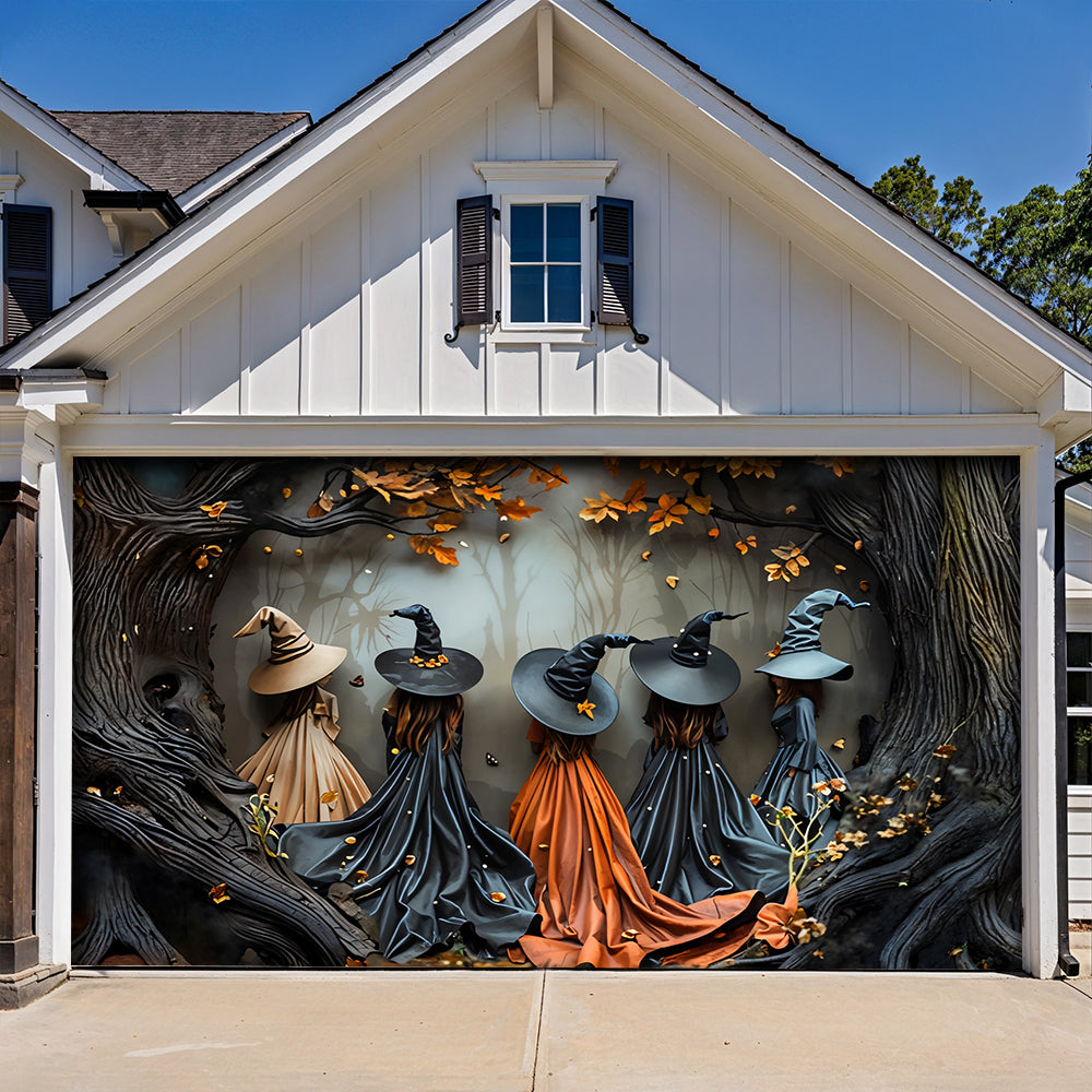 Lorva Witch Garage Door Banner Decoration Autumn Witch Gathering