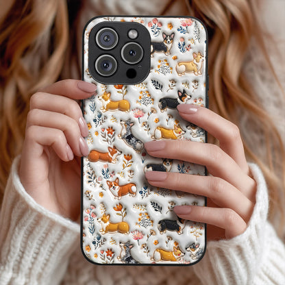 Lorva Corgi Flat Print Phone Case Happy Field Flowers