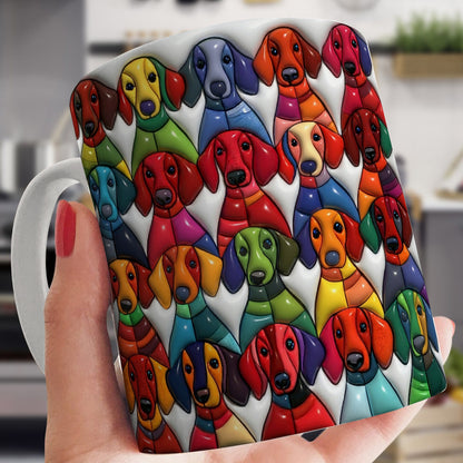 Lorva Flat Print Mug Colorful Whimsical Dachshunds