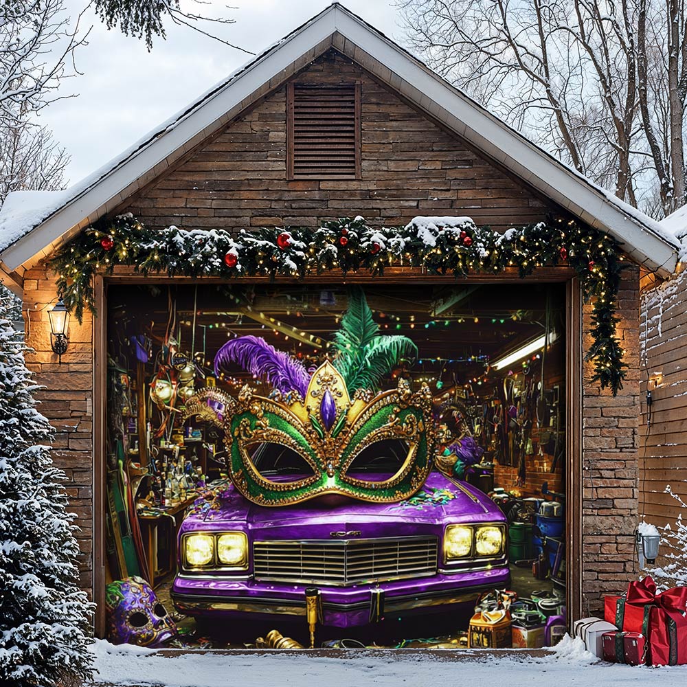 Lorva Mardi Gras Garage Door Banner Decoration