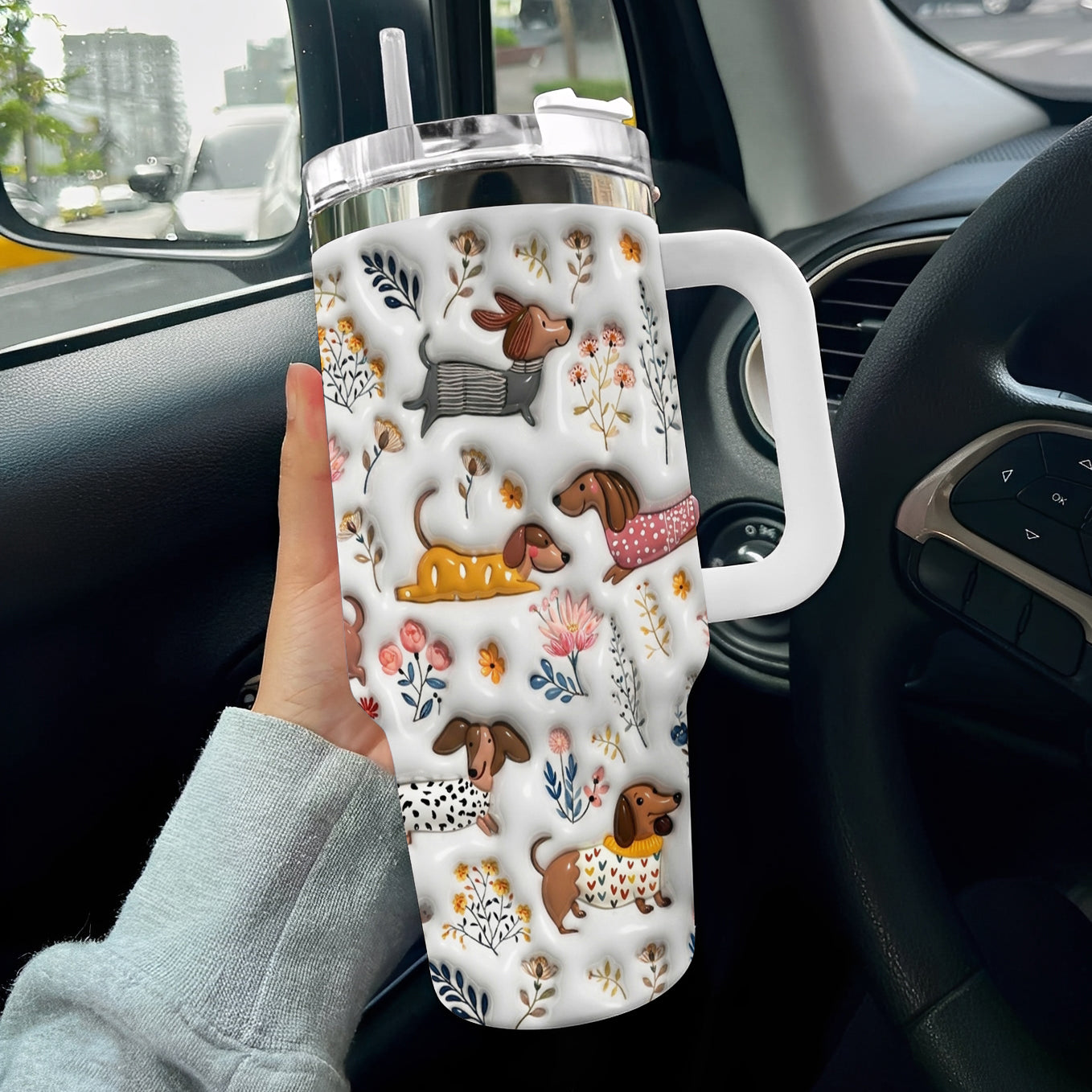 Lorva Dachshund Tumbler Charming Garden Bloom