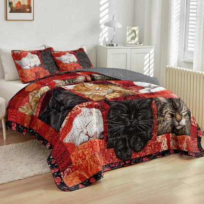 Lorva All Season Quilt 3-Piece Set Warm Hearts, Sleeping Cats