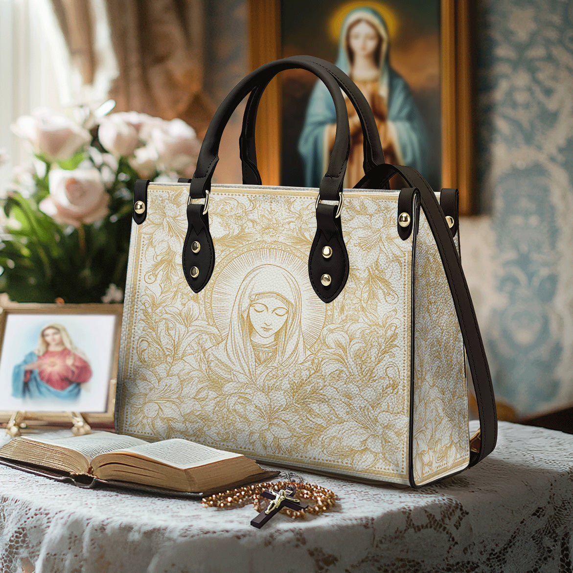 Lorva Virgin Mary Leather Bag Grace Lilies
