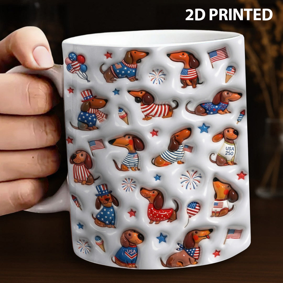 Lorva Dachshund Flat Print Mug Happy Patriotic Day Wiener