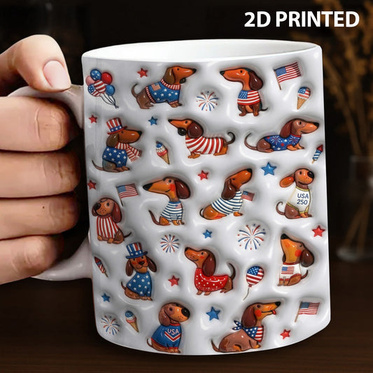 Lorva Dachshund Flat Print Mug Happy Patriotic Day Wiener