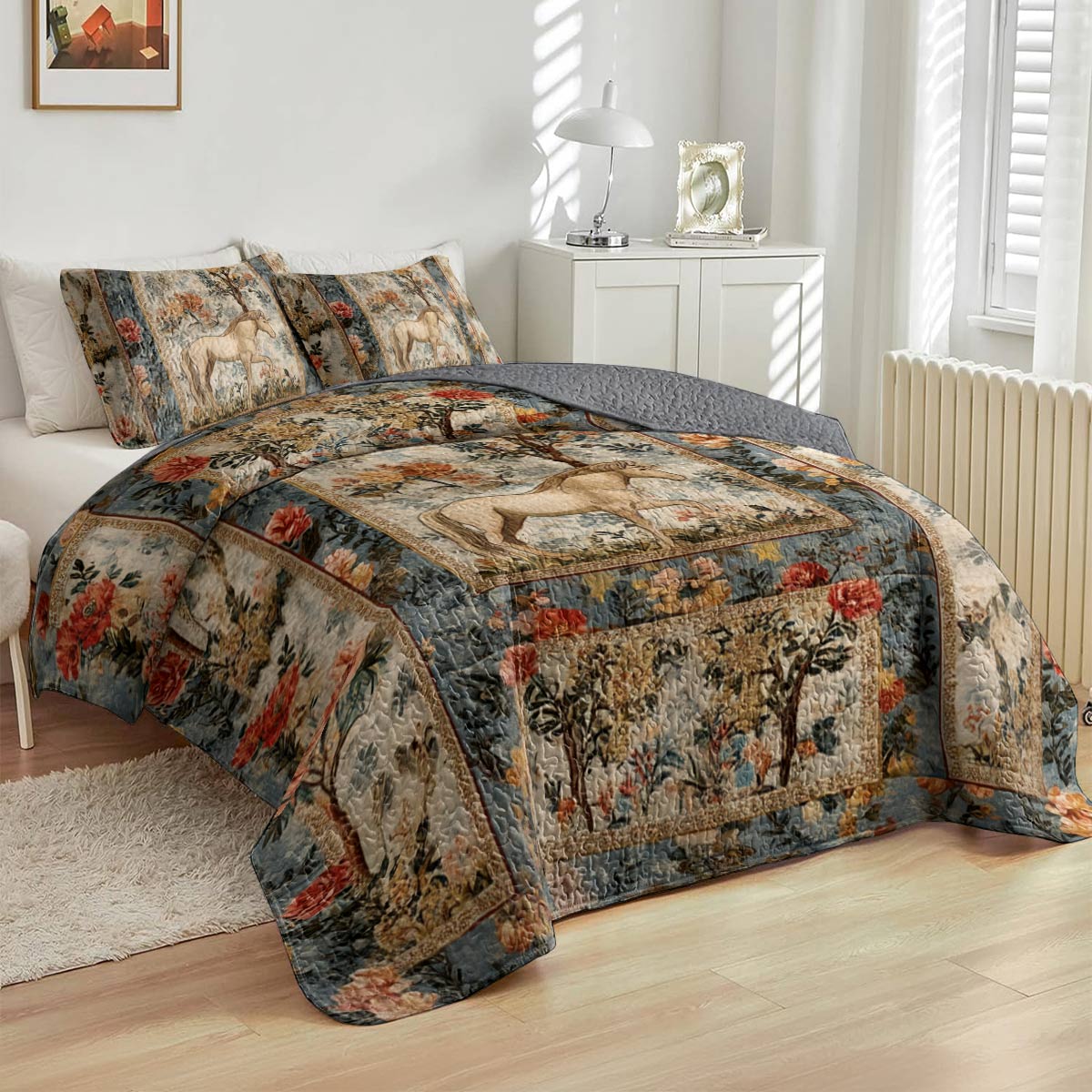 Lorva Horse All Season Quilt 3-Piece Set Horse Garden