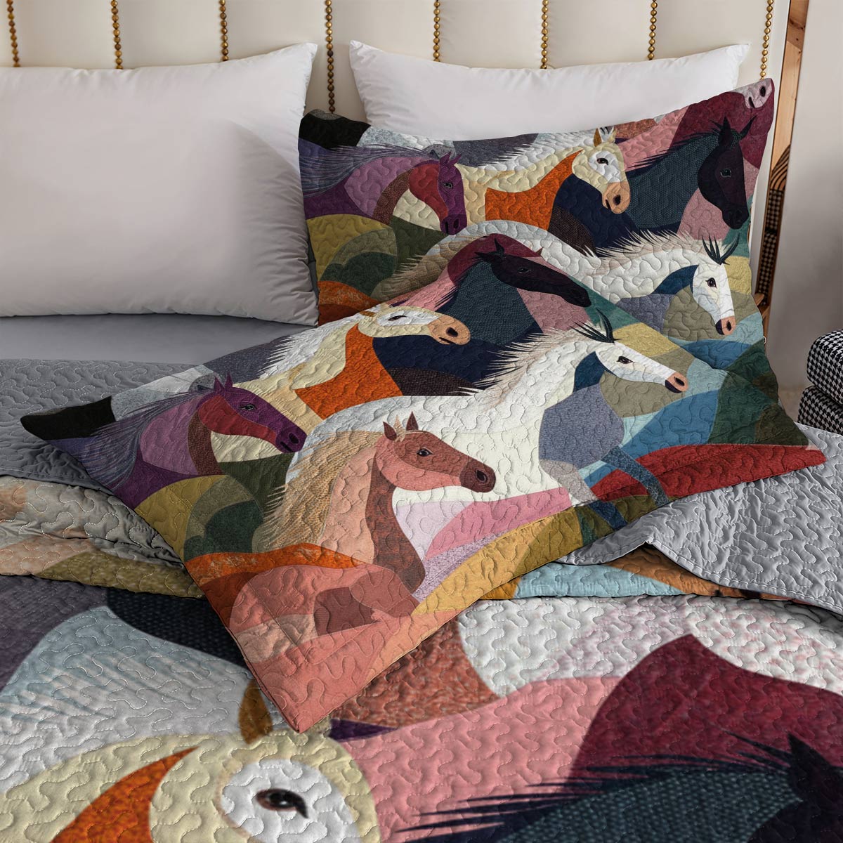 Lorva All Season Quilt 3-Piece Set Colorful Horses