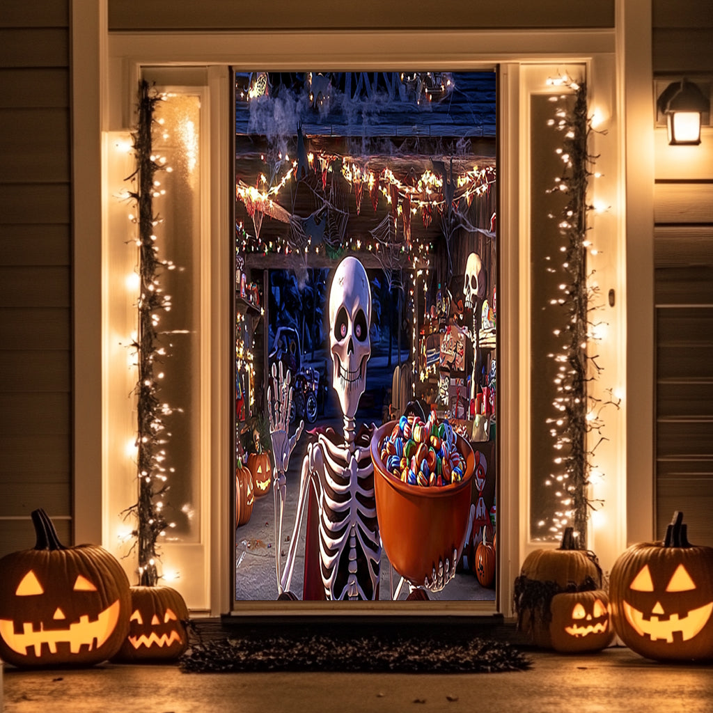 Lorva Halloween Door Cover Skeleton’s Trick-or-Treat Party