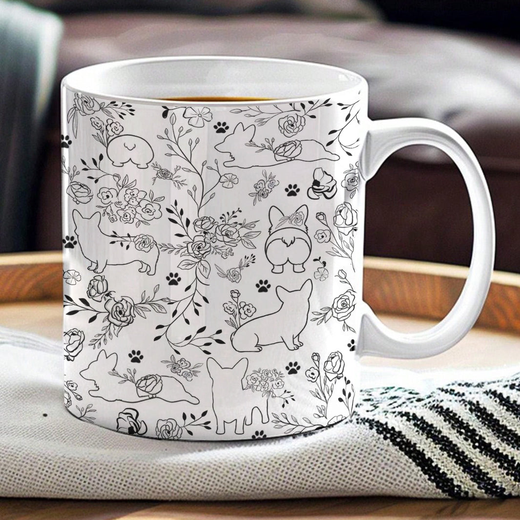 Lorva Corgi Flat Print Mug Amazing Floral Corgi