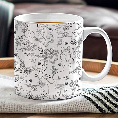 Lorva Corgi Flat Print Mug Amazing Floral Corgi