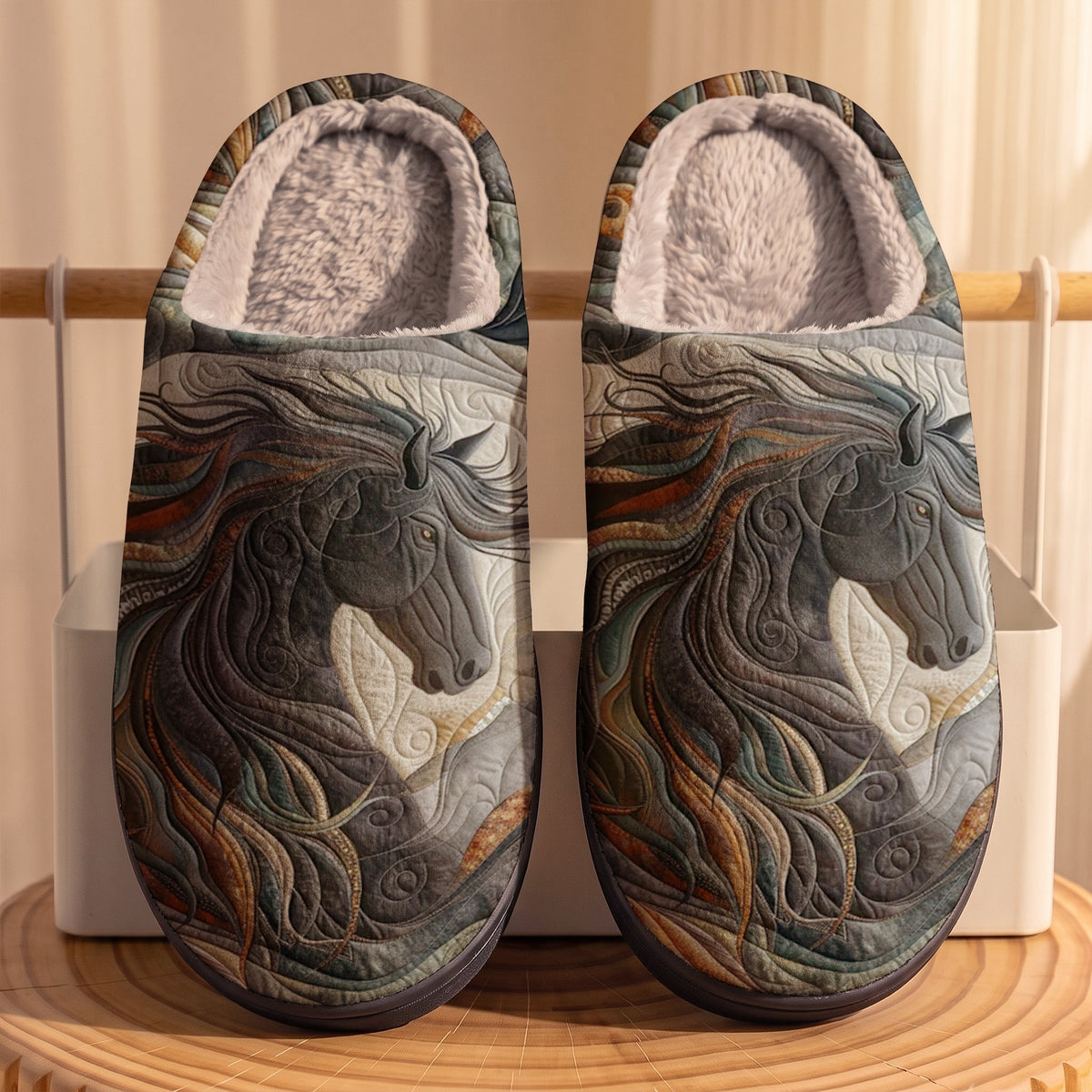 Lorva Horse Fleece Lined Slippers Horse Harmony