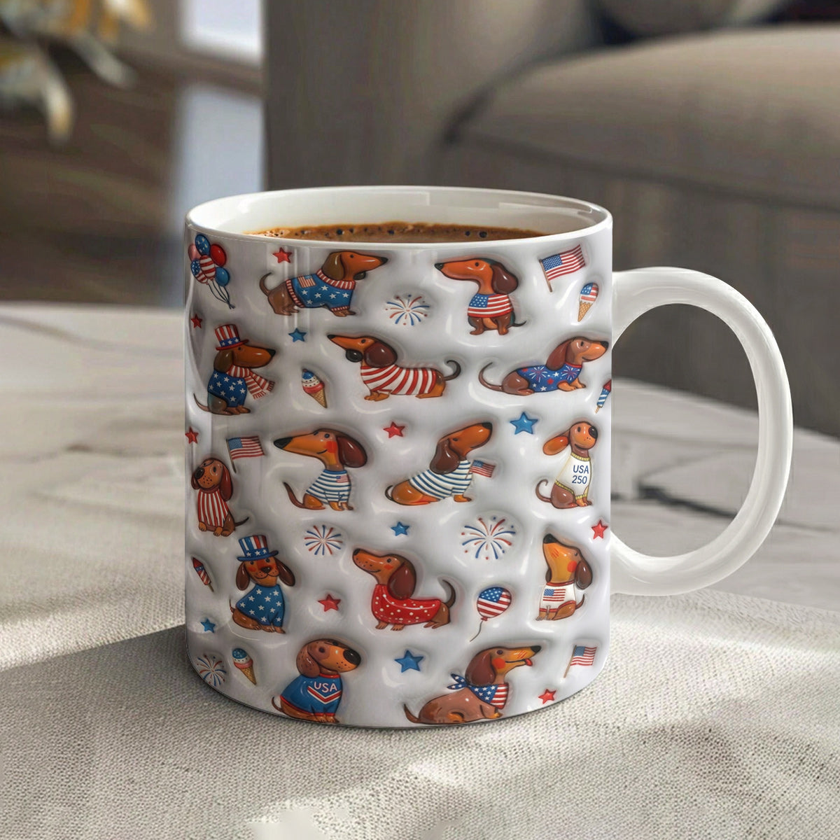 Lorva Dachshund Flat Print Mug Happy Patriotic Day Wiener