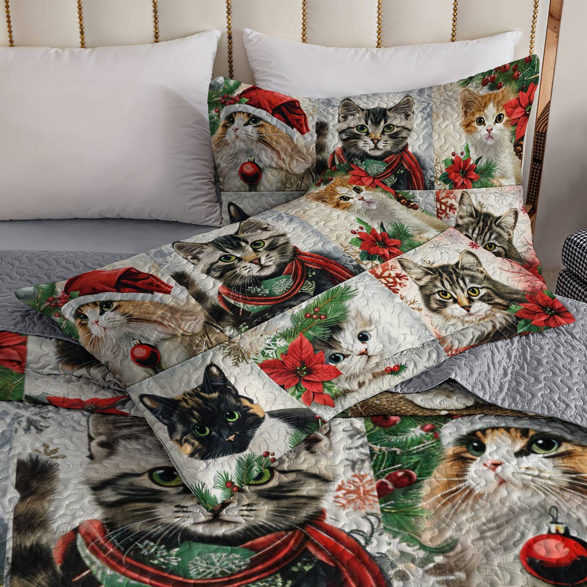 Lorva All Season Quilt 3-Piece Set Meowy Christmas
