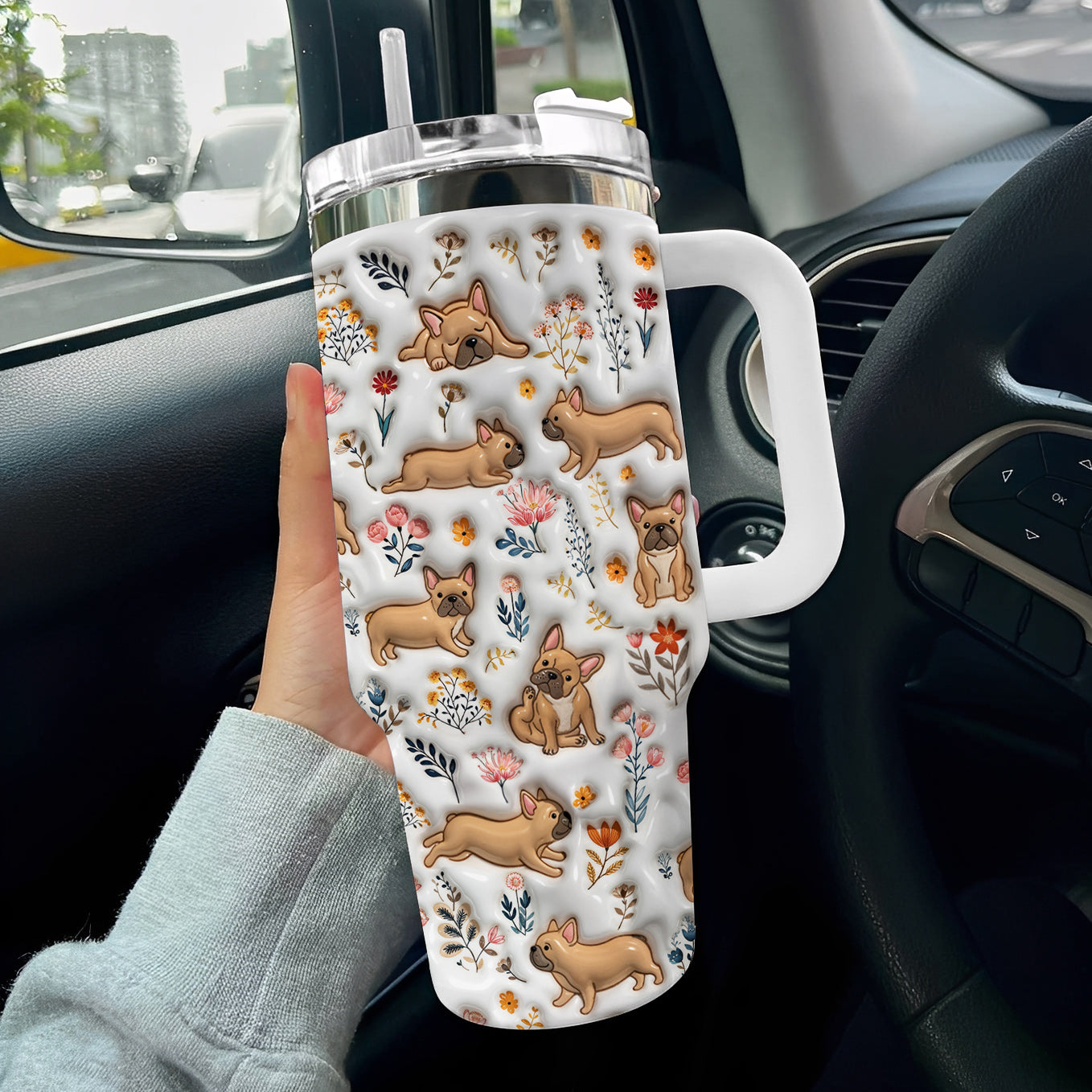 Lorva French Bulldog Tumbler Happy Field Flowers