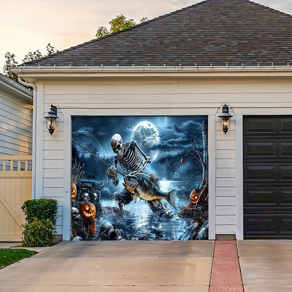 Lorva Halloween Garage Door Banner Decoration Gone Fishing