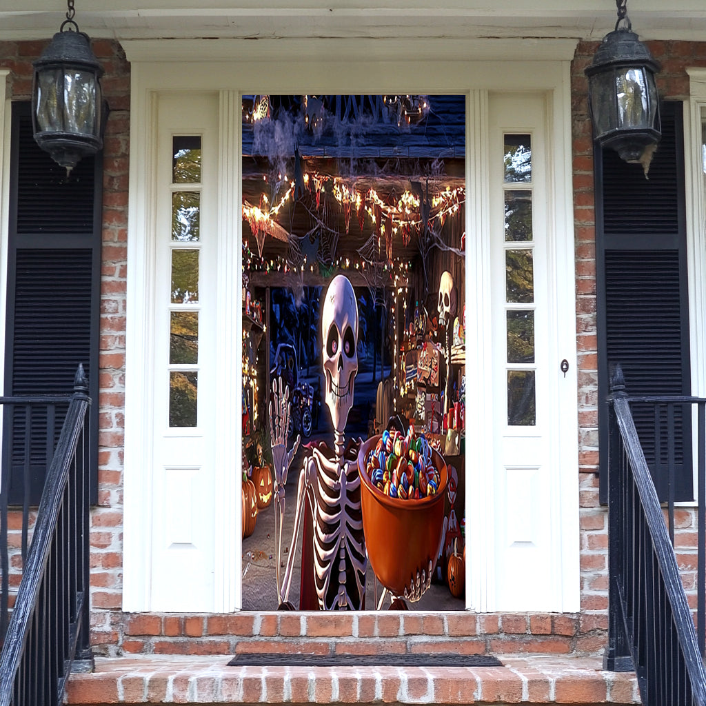 Lorva Halloween Door Cover Skeleton’s Trick-or-Treat Party