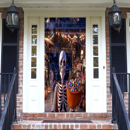 Lorva Halloween Door Cover Skeleton’s Trick-or-Treat Party
