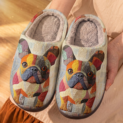 Lorva French Bulldog Fleece Lined Slippers Colorful Patchwork