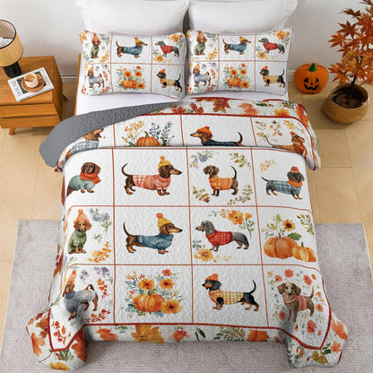 Dachshund Lorva All Season Quilt 3-Piece Set Beautiful Flowers Autumn