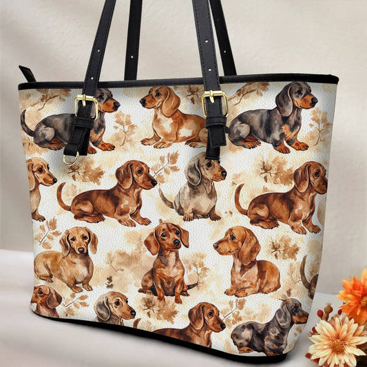 Lorva Dachshund Leather Tote Bag Dachshund Dreams