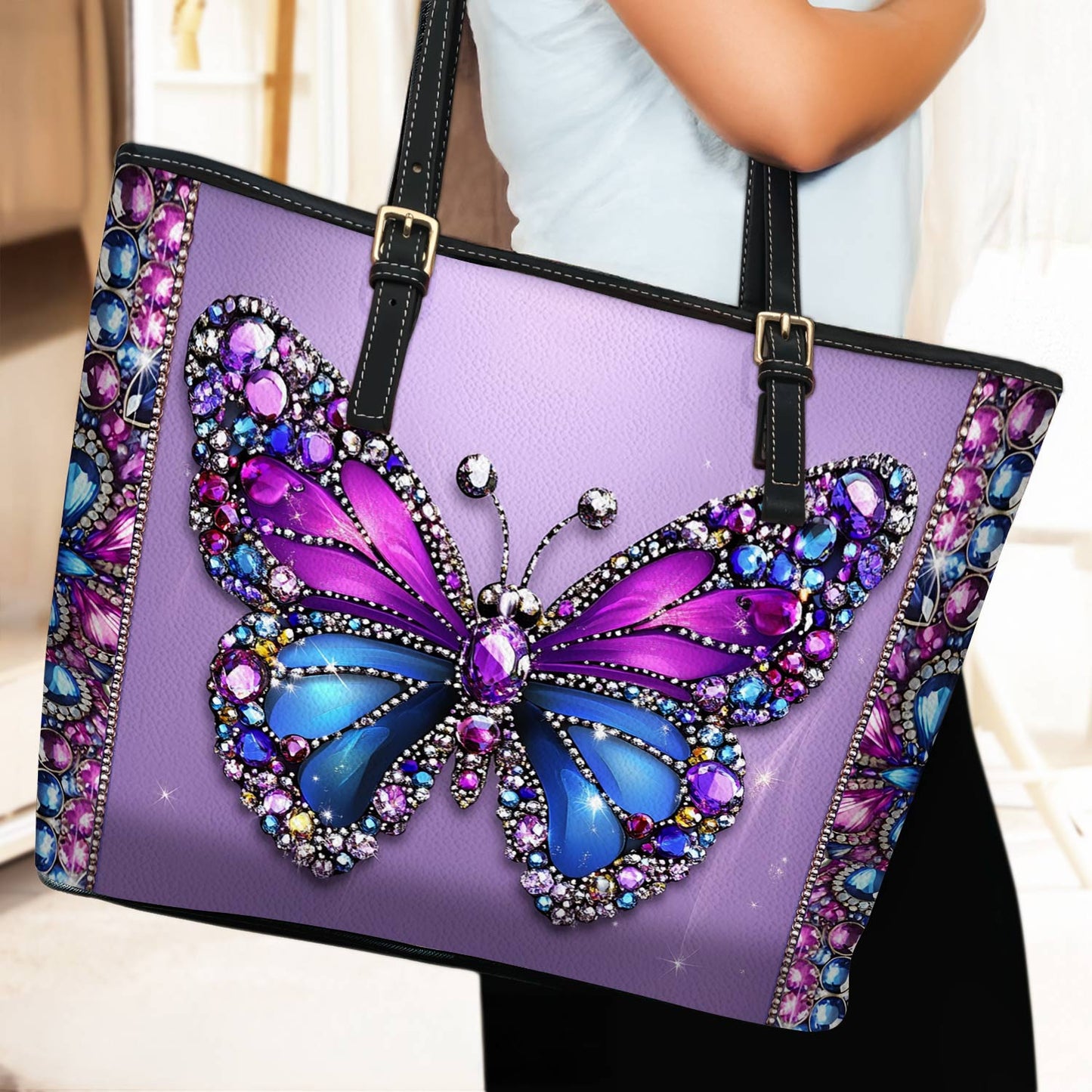 Lorva Butterfly Leather Tote Bag Violet Royalty